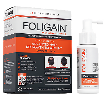 Foligain hair regrowth product with QR code